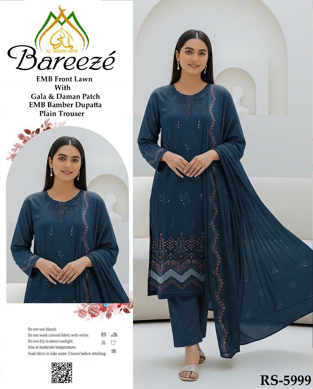 3 Pcs Heavy Embroidered Lawn