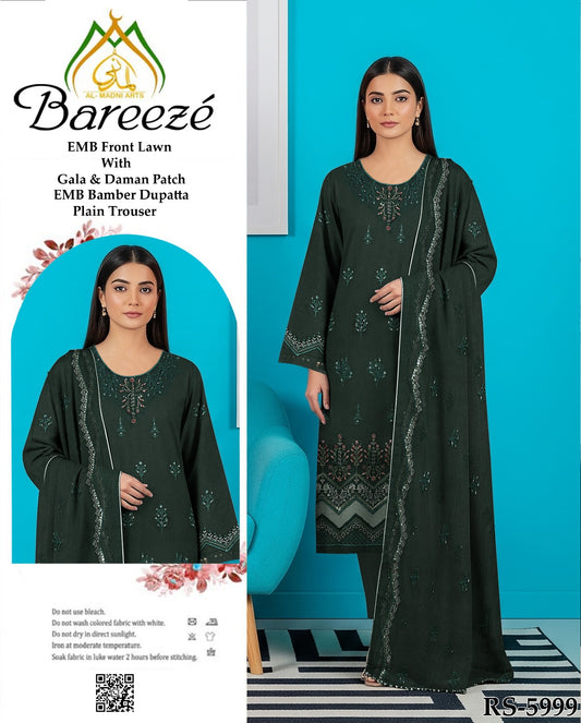 3 Pcs Heavy Embroidered Lawn