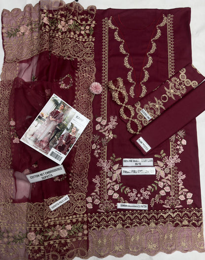 3pcs Kahf Blue lawn with indian chiffon dupata