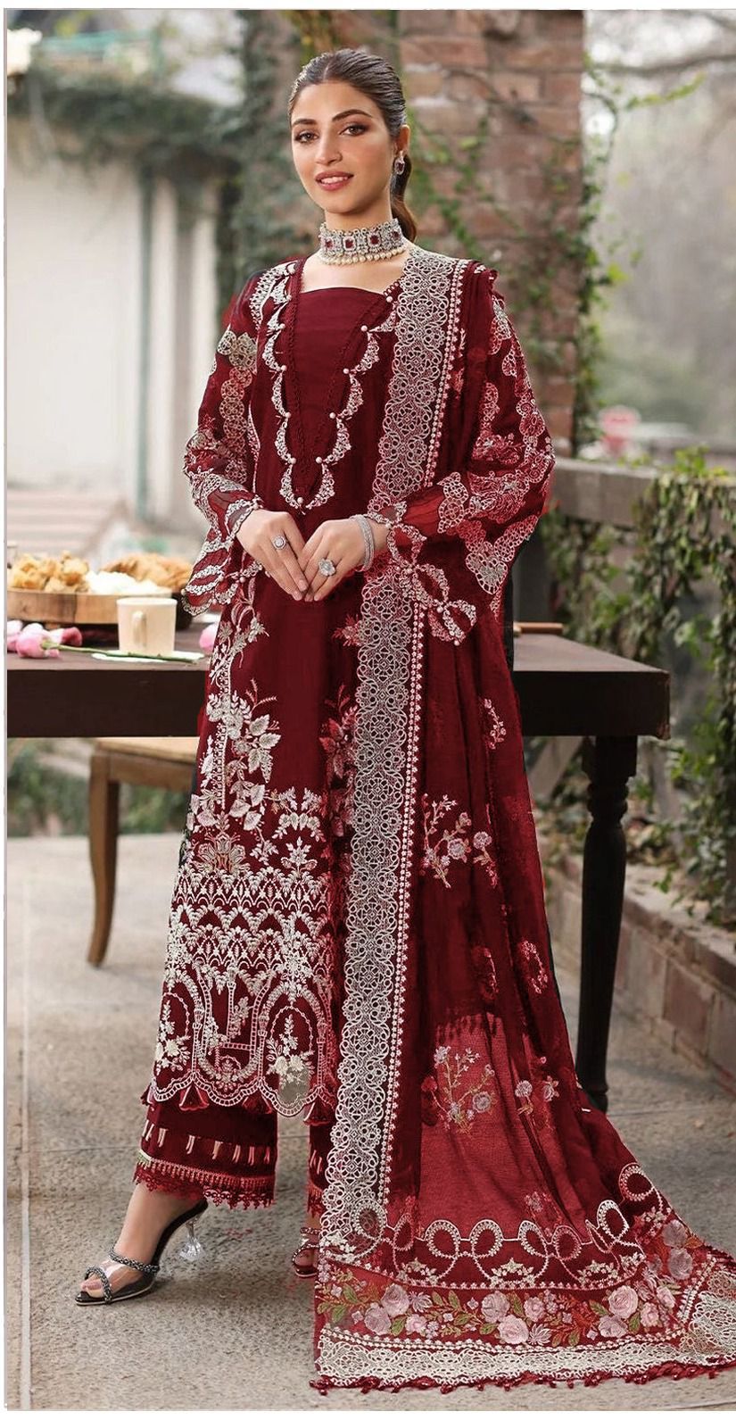 3pcs Kahf Blue lawn with indian chiffon dupata