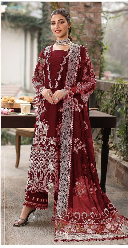 3pcs Kahf Blue lawn with indian chiffon dupata